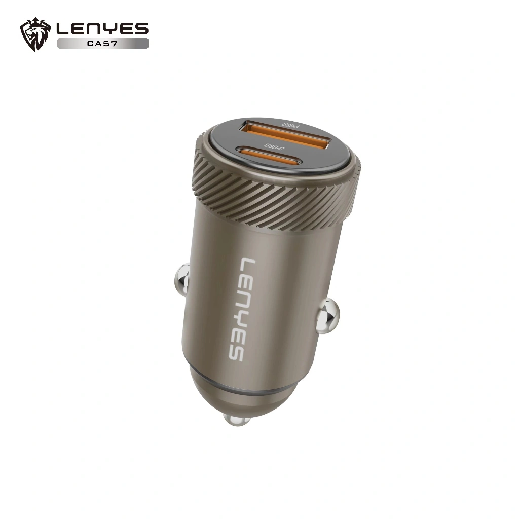 LENYES CA57 PD30W Mini Car Charger Fast Charging QC3.0 Dual Port Type C + USB Adaptor Saver Mobil Untuk HP
