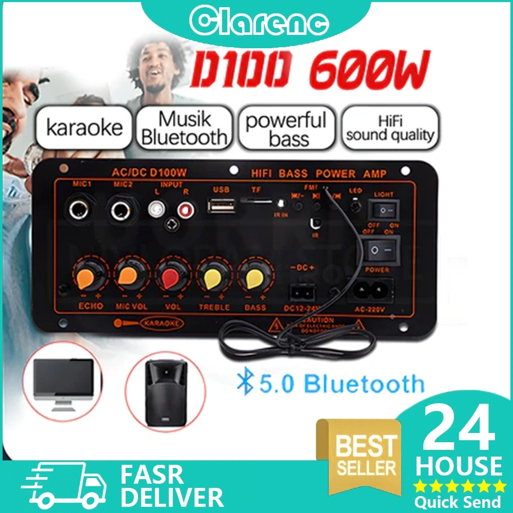 D100 Ampli Full Bass Subwoofer 8 Inch 10 Inch 12 Inch Hi-Fi Bluetooth Rumah Mobil Audio Power Super Bass Bluetooth Amplifiers AC 220V 12V 24V Daya Ditingkatkan Amplifier Otomatis Siaran FM Pemain High-Fidelity Bass Power Dual Mendukung USB TF Remote Contr