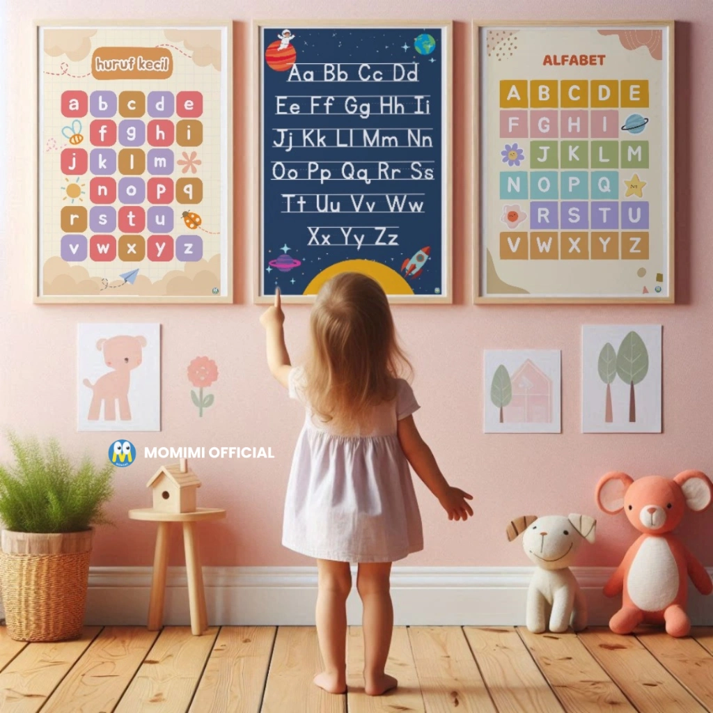 Poster Dinding Edukasi Anak Belajar Mengenal Huruf Alfabet / Alphabet Toodler, Balita, Paud, TK