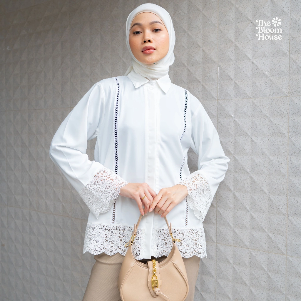 Nooly Shirt Seamless Brukat – Atasan Kemeja Wanita Modest | The Bloom House B727