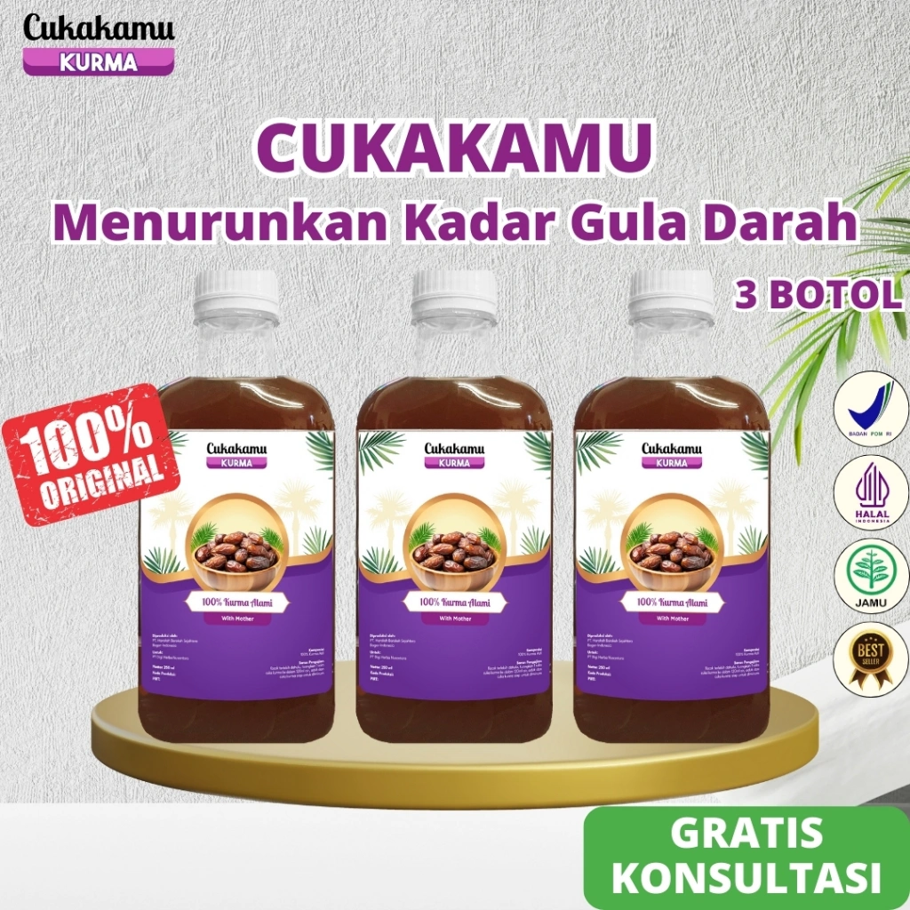Cukakamu Cuka Kurma Menurunkan Kadar Gula Darah Tinggi Serta Menjaga Kesehatan Jantung - 3 Botol