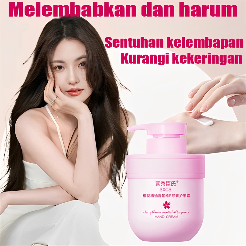 Krim Tangan Pencerah dengan Minyak Esensial Bunga Sakura dan Vitamin E Anti-Kering Anti-Kerut