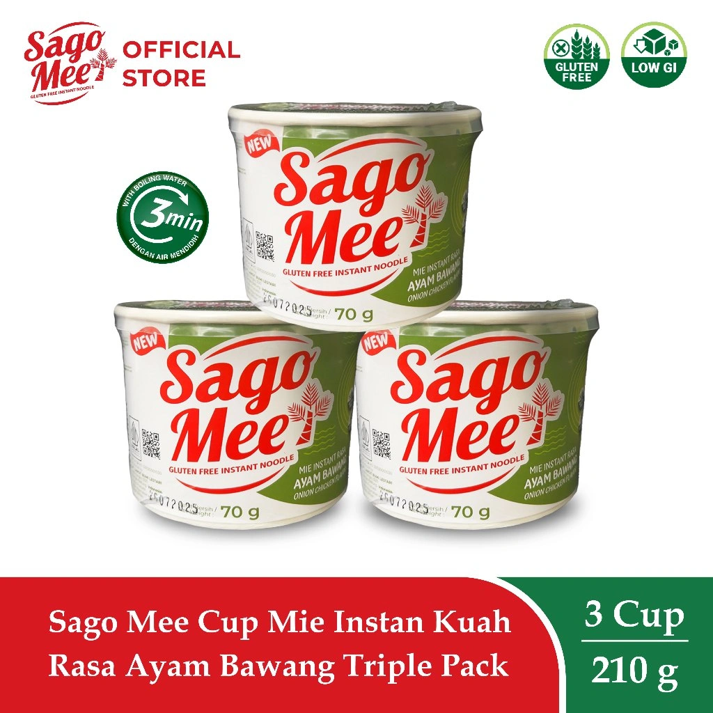 Sago Mee Gluten Free Mie Instan Cup Kuah Rasa Ayam Bawang 70g Triple Pack