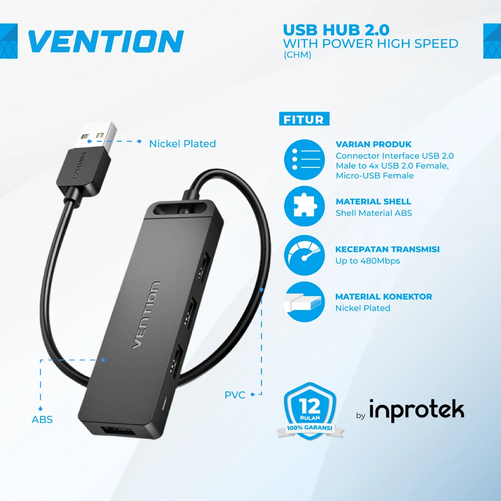 Vention USB Hub 2.0 with Power High Speed for Windows Mac Linux