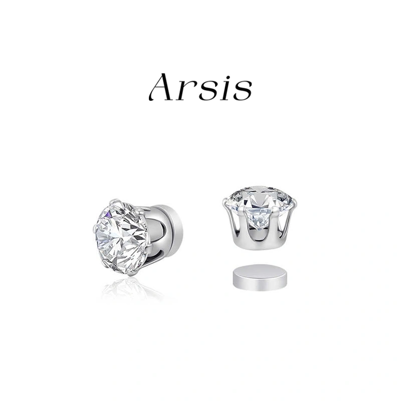 ARSIS Anting Kancing Zirkon Magnet Pria Desain kelas atas Klip telinga Gaya sehari-hari minimalis