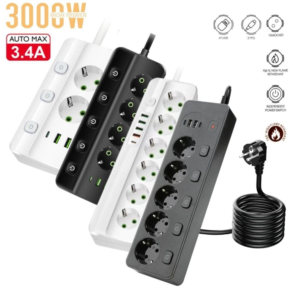 Smart Stop Kontak Sultan Power Strip Colokan Listrik With Charger Port USB Type C EU Plug 10A 110-250V 2500W - 3250W