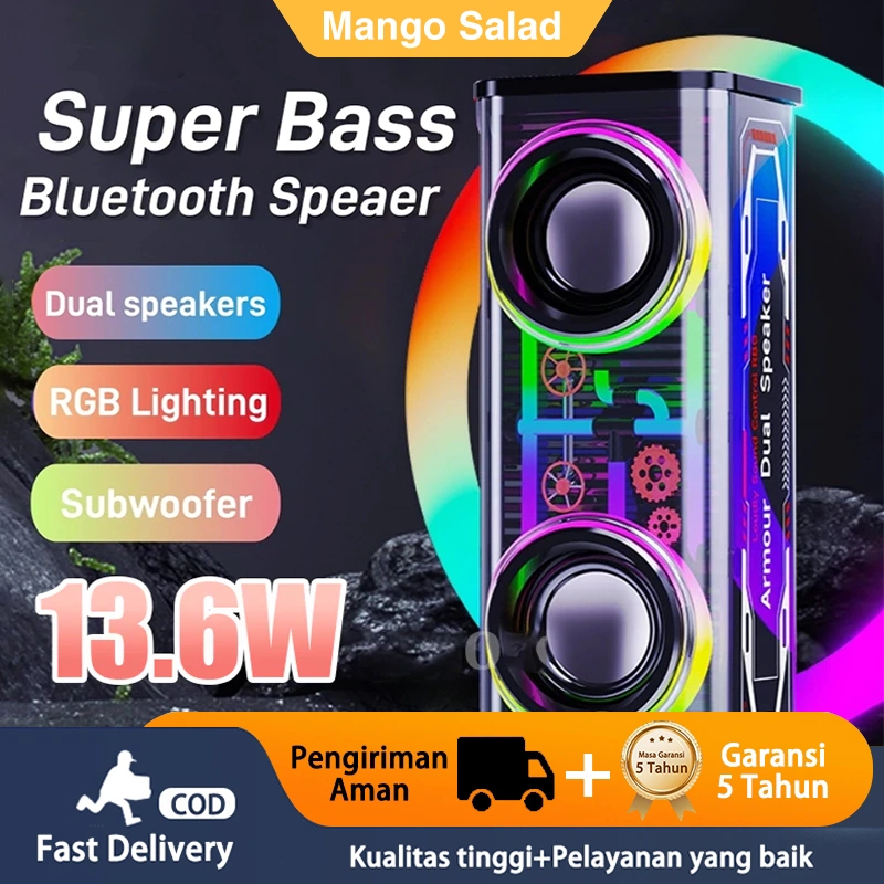 PRO MAX BASS Mini Speaker Bluetooth Soundbar Super Bass Dual-Speakers Robot Portable Music Box Full Bass Sound System Komputer TV Laptop Gaming Wireless Subwoofer Tombol Mekanis RGB Transparent Hi-Fi Audio FM Radio/TF/AUX/TWS-Garansi 24 Bulan