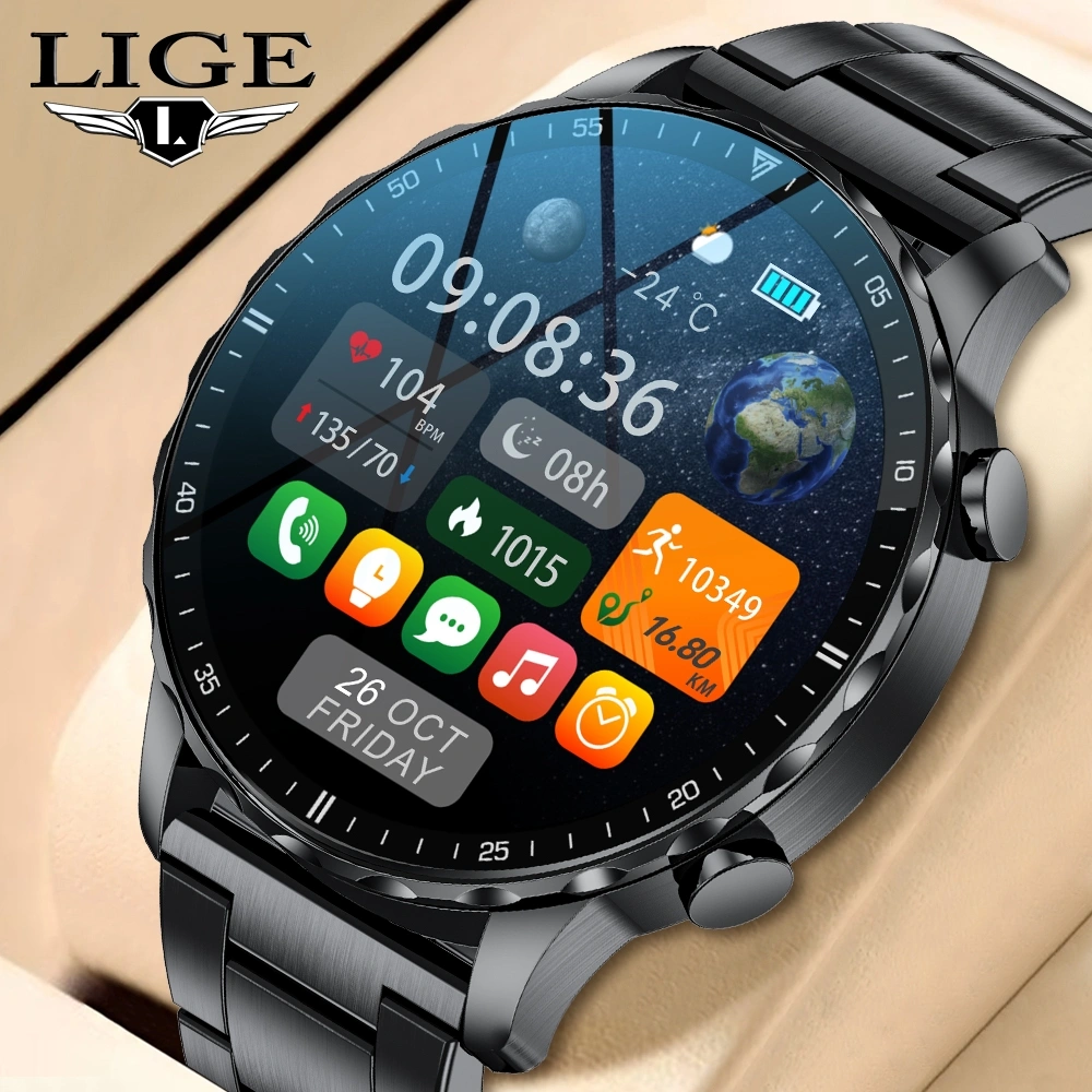 LIGE Jam Tangan Pintar Tahan Air Pria 1,53 inci HD Sentuh Penuh Pelacak Kebugaran Pemantauan Kesehatan Kalkulator Smartwatch