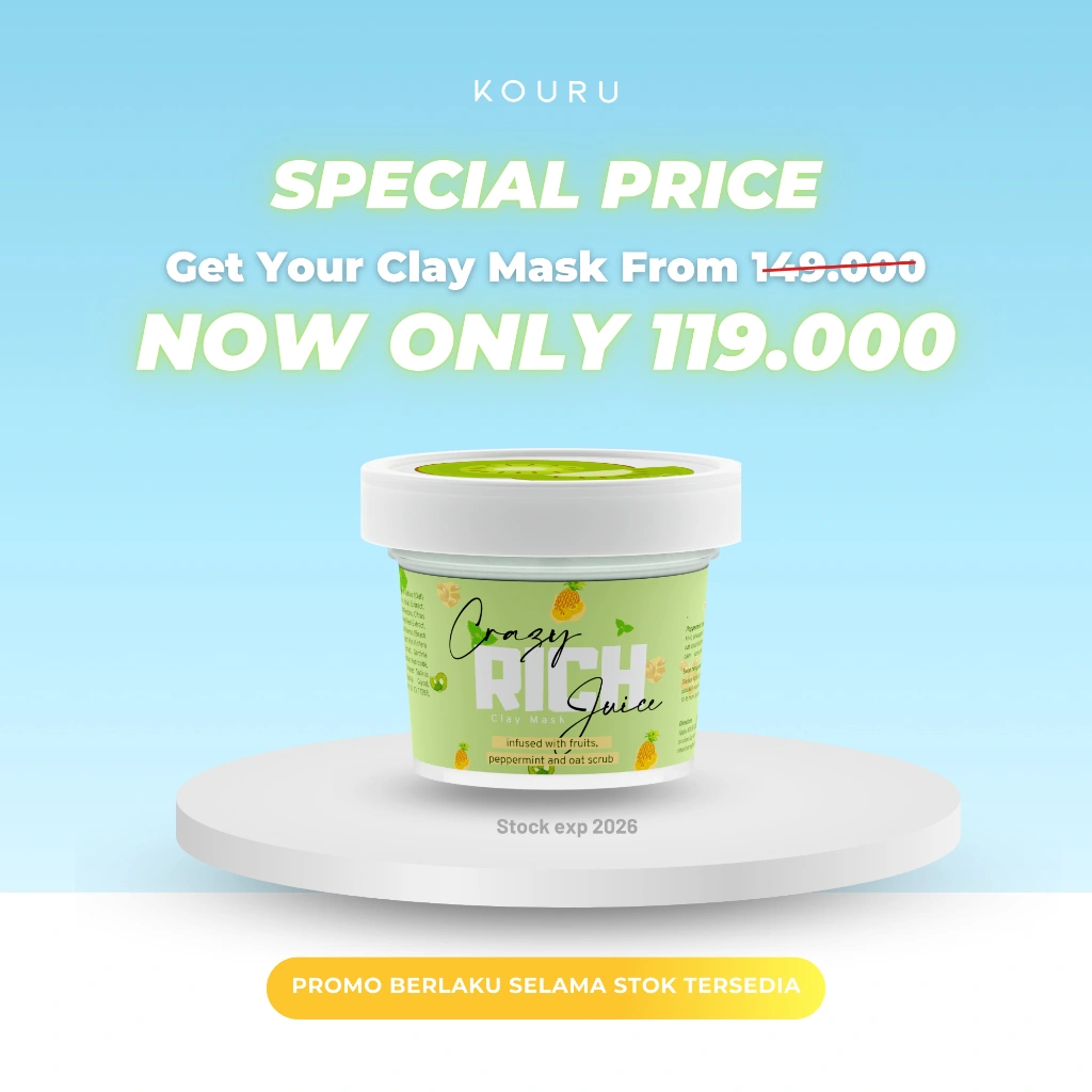 KOURU Crazy Rich Juice Clay Mask - Masker komedo masker jerawat masker bruntusan eksfoliasi oatmeal buah buahan