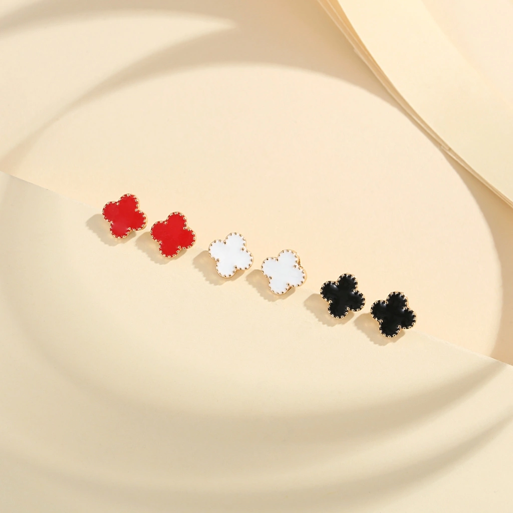 Lanme Jewelry Anting Wanita Dewasa Berlapis Emas Empat Daun Semanggi Stainless Steel Anti Luntur Aksesoris Fashion Korea LM678