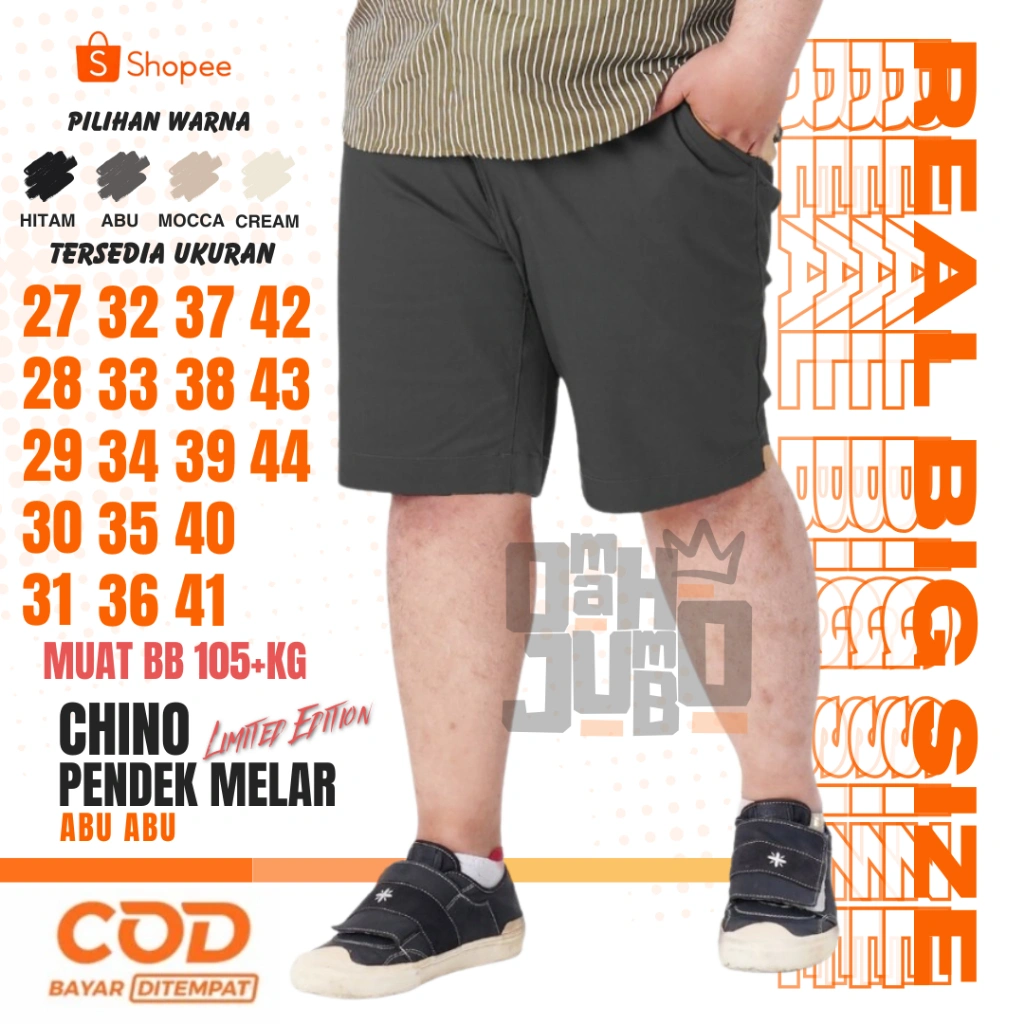 Celana Chino Pendek Pria Jumbo Size 27-44 Bahan Melar Adem Premium/Celana Chino Pendek Jumbo/Celana Pendek Jumbo