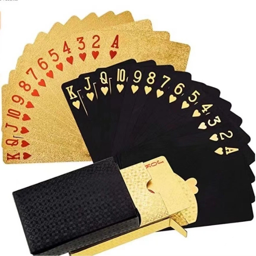 Kartu Remi Poker Bahan Lapisan Foil Waterproof/Permainan Papan Kartu Remi Poker Emas Lapisan Gold Foil Motif Dollar Mewah Elegan 54 Sheets