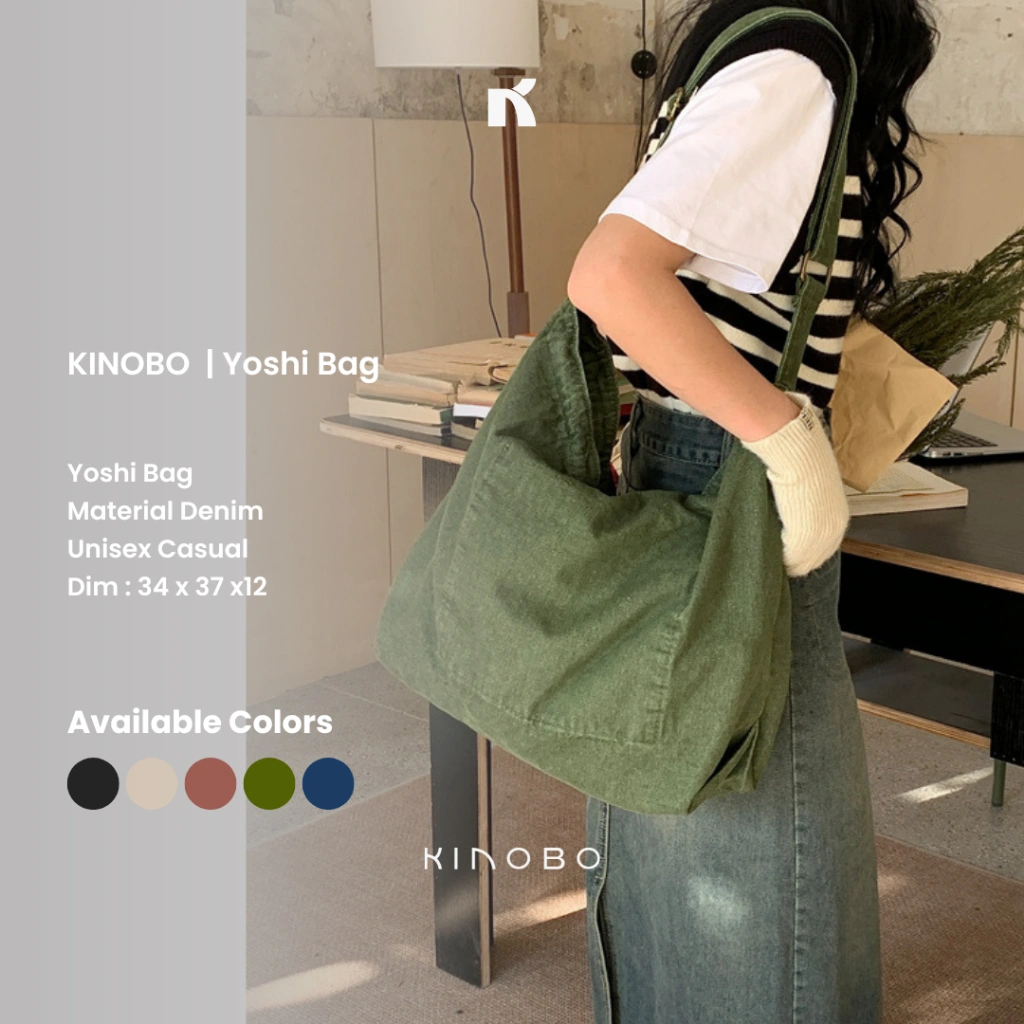 KINOBO | Yoshi Sling Bag - Tas Selempang Wanita Pria Denim Tas Canvas Tote Bag Unisex Tas Kain Tebal
