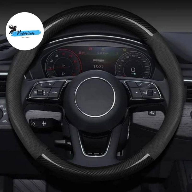 Cover Sarung Setir Mobil Carbon Fiber + Fine Leather / Sarung Stir Mobil / Car Steering Wheel Cover (SWC01)