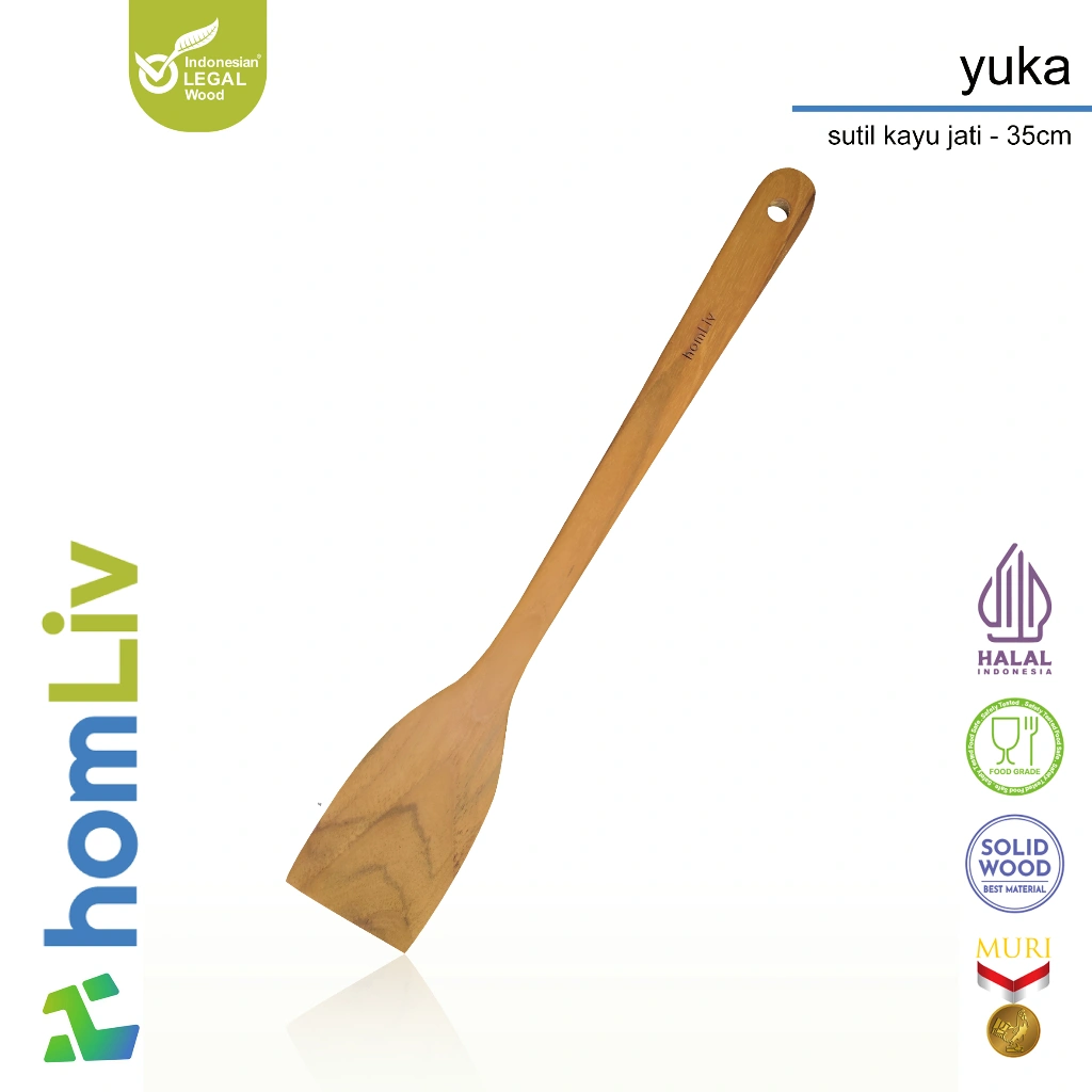 homLiv Sutil Kayu Jati 35cm Spatula Kayu Food Grade Yuka & Deka