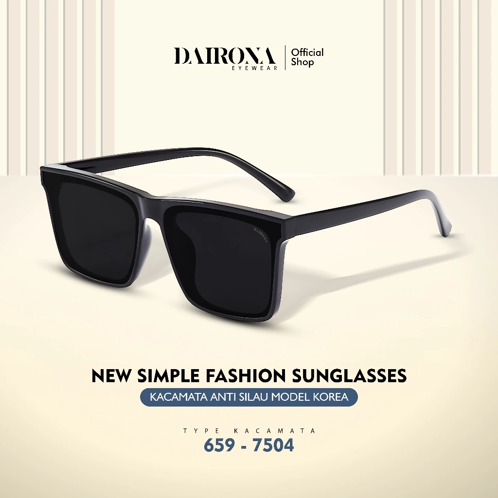 Dairona Eyewear Kacamata Hitam Sunglasses Anti Silau UV400 Polarized Sunglasses GM Gaya Korea Pria Wanita Terbaru Bentuk Kotak PC 659 - 7504