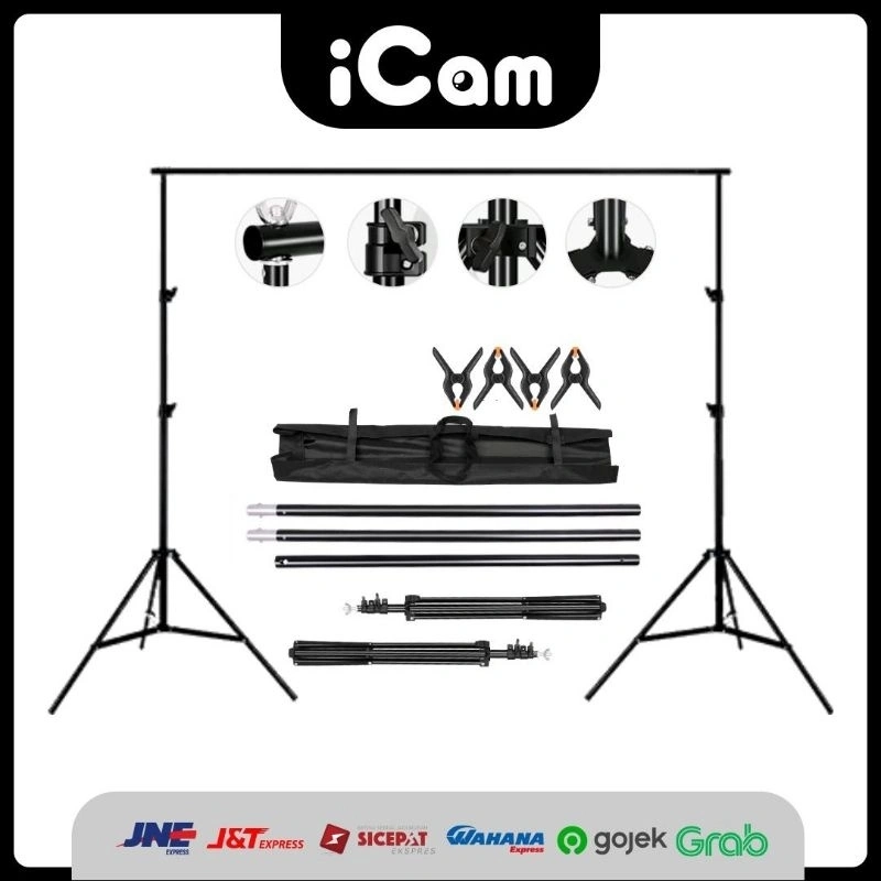 Background stand 1,9 x 3 meter, Brecket Stand 3m Backdrop Foto Studio