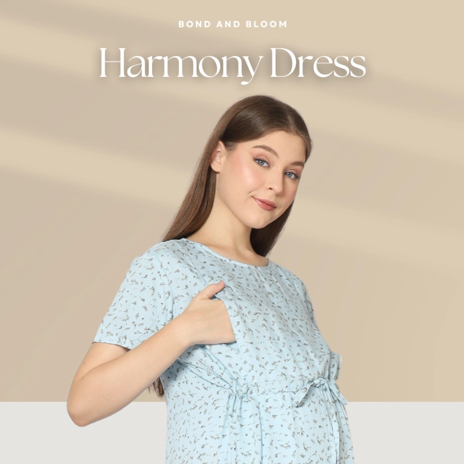 Bond and Bloom Harmony Dress in Blue,  Baju Hamil dan Menyusui, Bahan Rayon Premium Adem