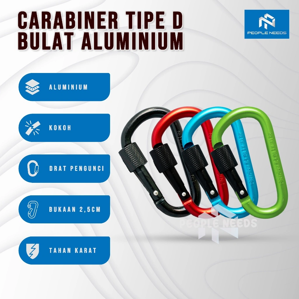 Carabinner Aluminium Type D Size 8 Cm Drat Pengunci Model Bulat