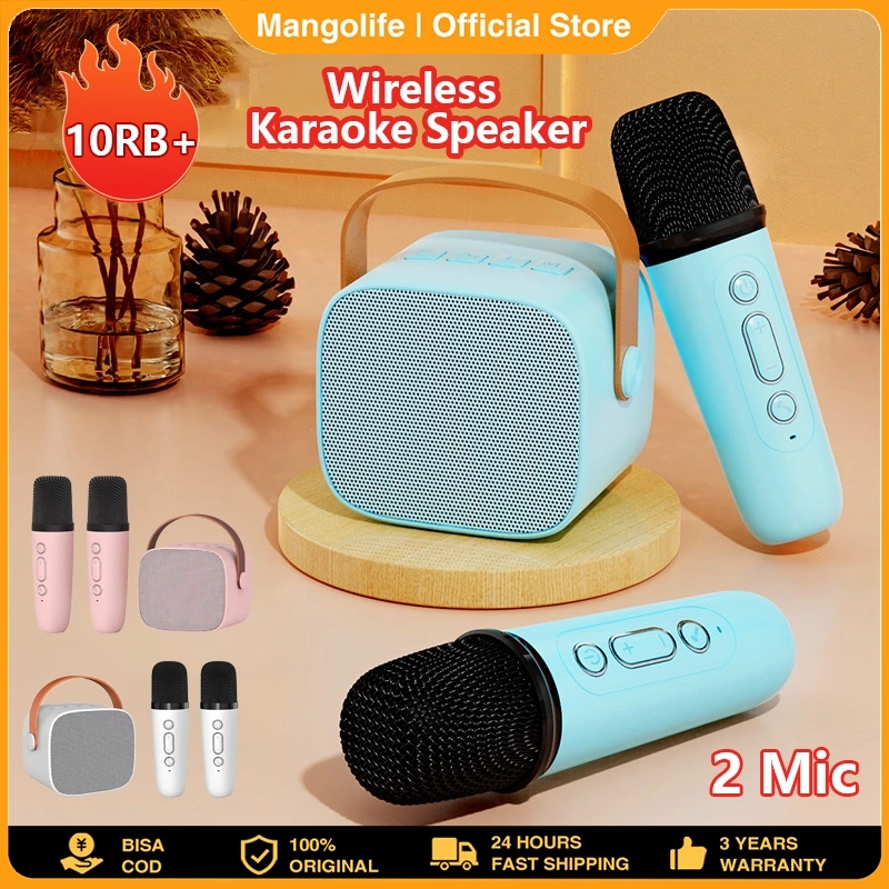 Speaker Bluetooth Mini 2Mic Portabel Microphone Karaoke Rumah Musik Box Set HIFI Full Bass Stereo Bluetooth 5.3 Speaker MP3 KTV Rumah Mini Dilengk