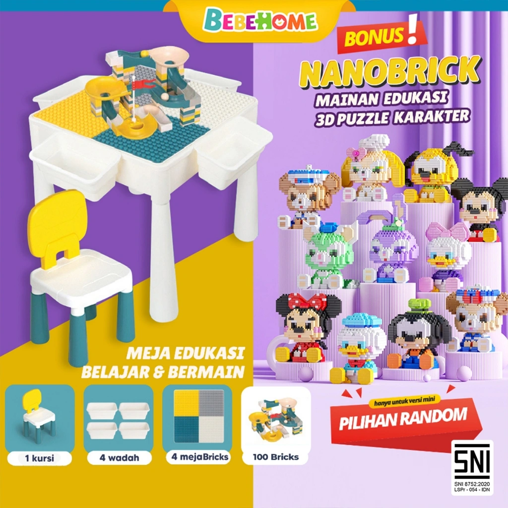 Bebehome Meja Belajar Anak Set Meja Belajar Free Kursi Set Meja belajar Multifungsi Free Nanobrick