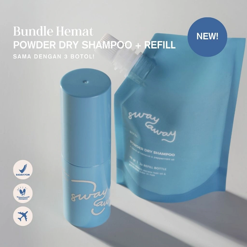 (BUNDLE HEMAT) Sway Away - Powder Dry Shampoo + Refill | Anti Lepek | Anti Minyak | Hair Powder | Travel Size | Shampoo Kering | Styling Rambut | Pewangi Rambut