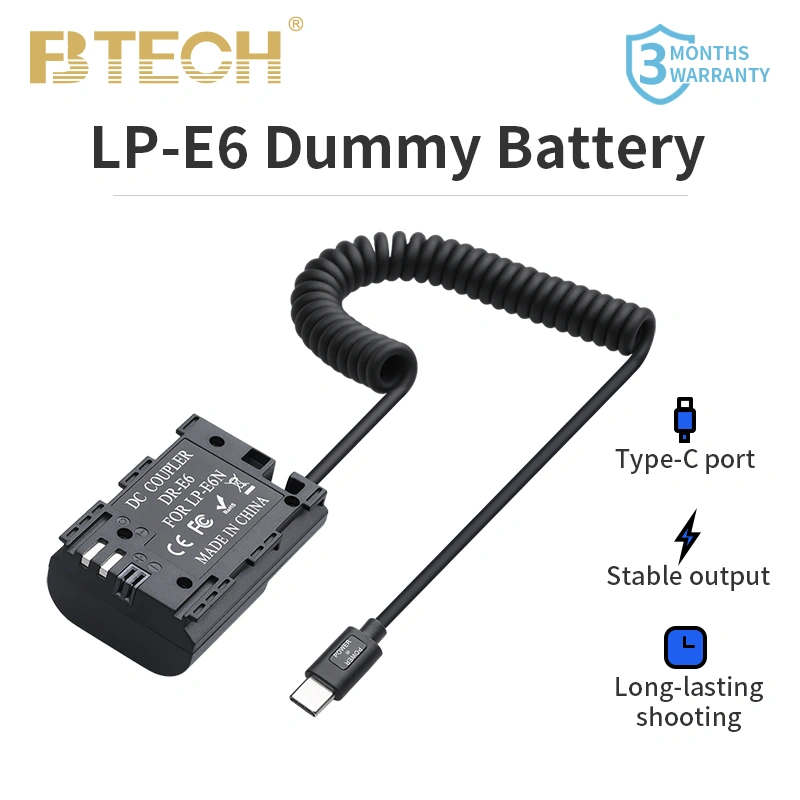 FB LP-E6 Type C USB Dummy Battery with USB-C Input for Canon 5D2, 5D3, 5D4, 6D, 60D, 6D2, 7D, 70D, 7D2, 80D, 5DSR