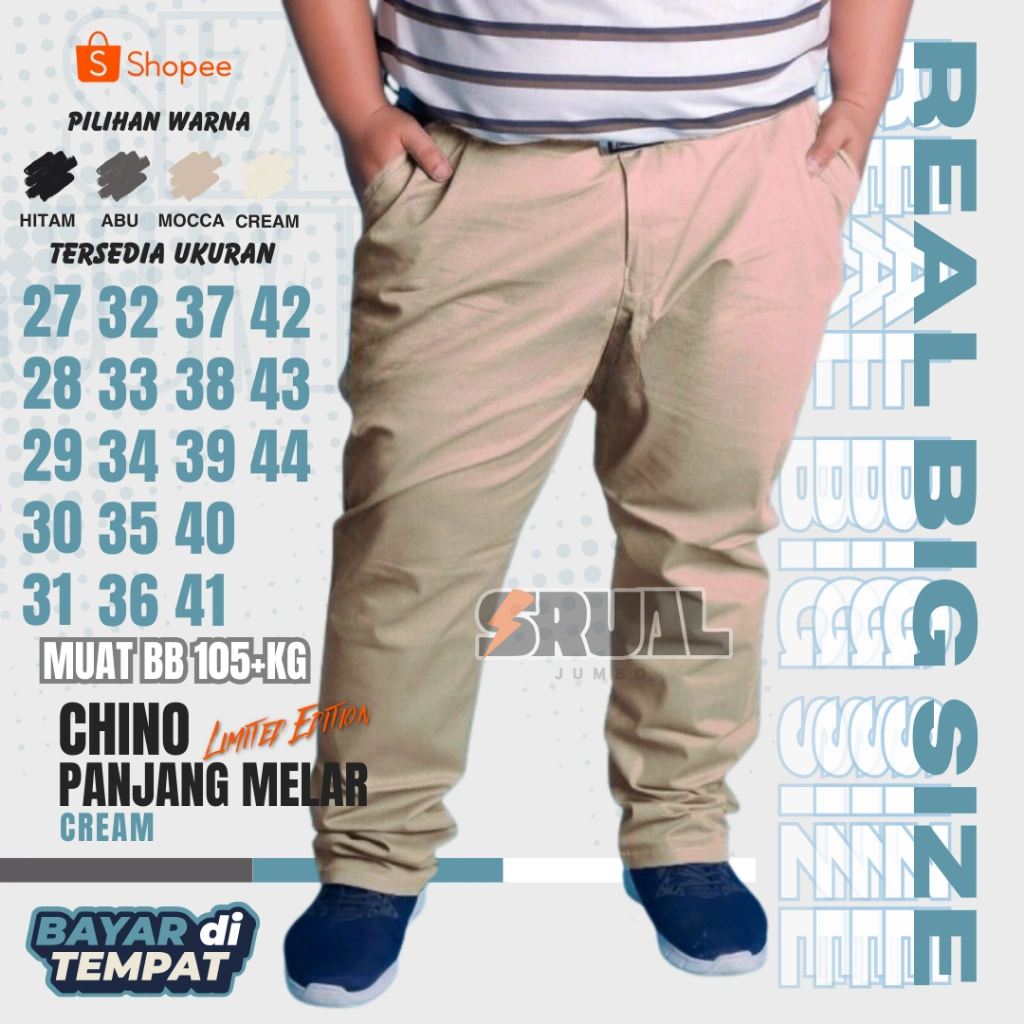 CELANA CHINOS BIG SIZE PANJANG PRIA JUMBO 27-44 CHINOS BAHAN MELAR STRETCH KUALITAS PREMIUM
