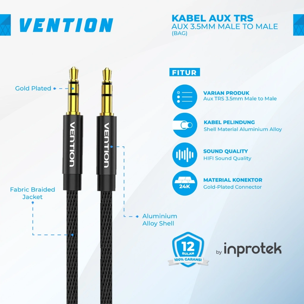 Vention Kabel Audio Aux 3.5mm Male to Male Braided