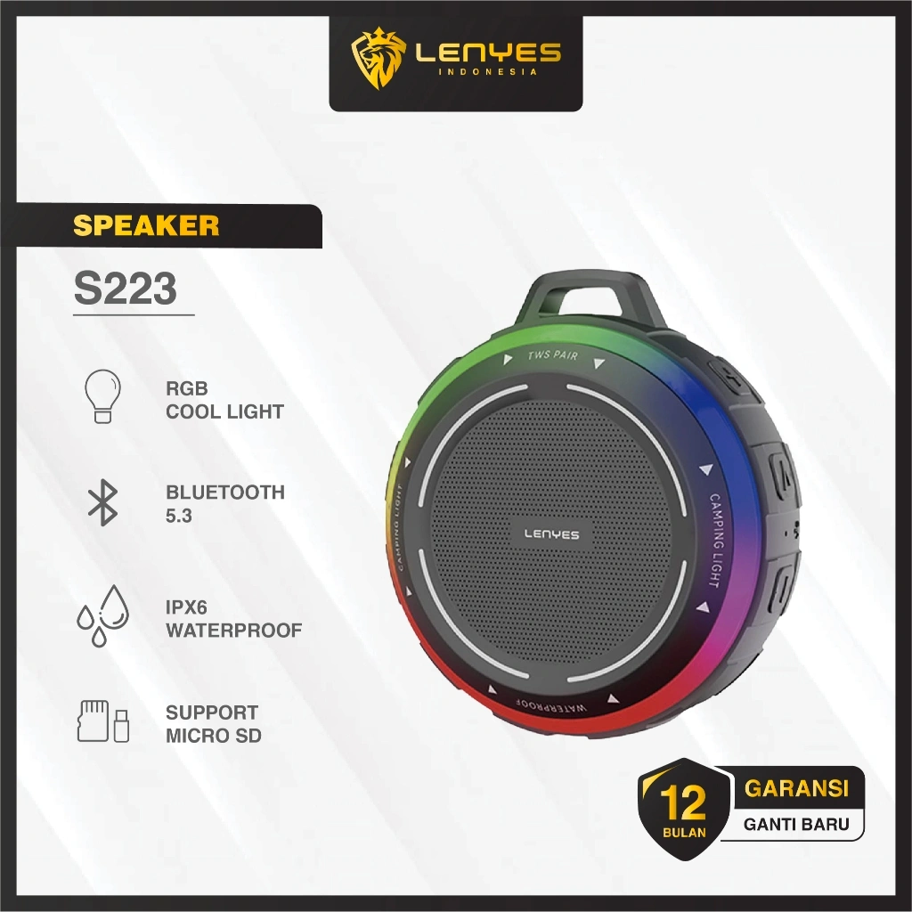 LENYES S223 Mini Wireless Speaker Bluetooth 5.3 Portable RGB Cool Light TWS Waterproof IPX6 Suitable For Outdoor