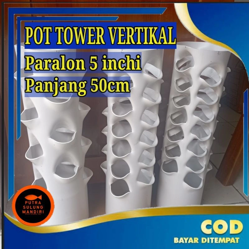 media tanaman Pot tower vertikal pipa pvc 5 inchi 50cm hidroponik