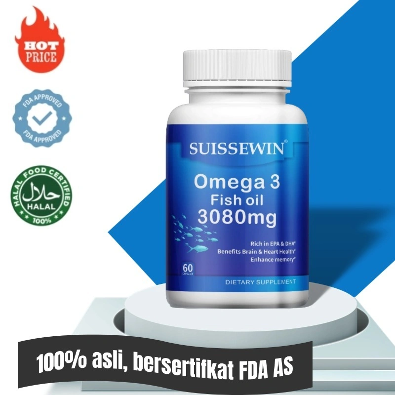 Minyak Ikan Omega 3, 3080mg, Meningkatkan Imunitas Tubuh, Meningkatkan Daya Ingat, Meningkatkan Kesehatan Sendi, Kulit, Mata dan Jantung, Menghilangkan Rasa Lelah, 60 Kapsul
