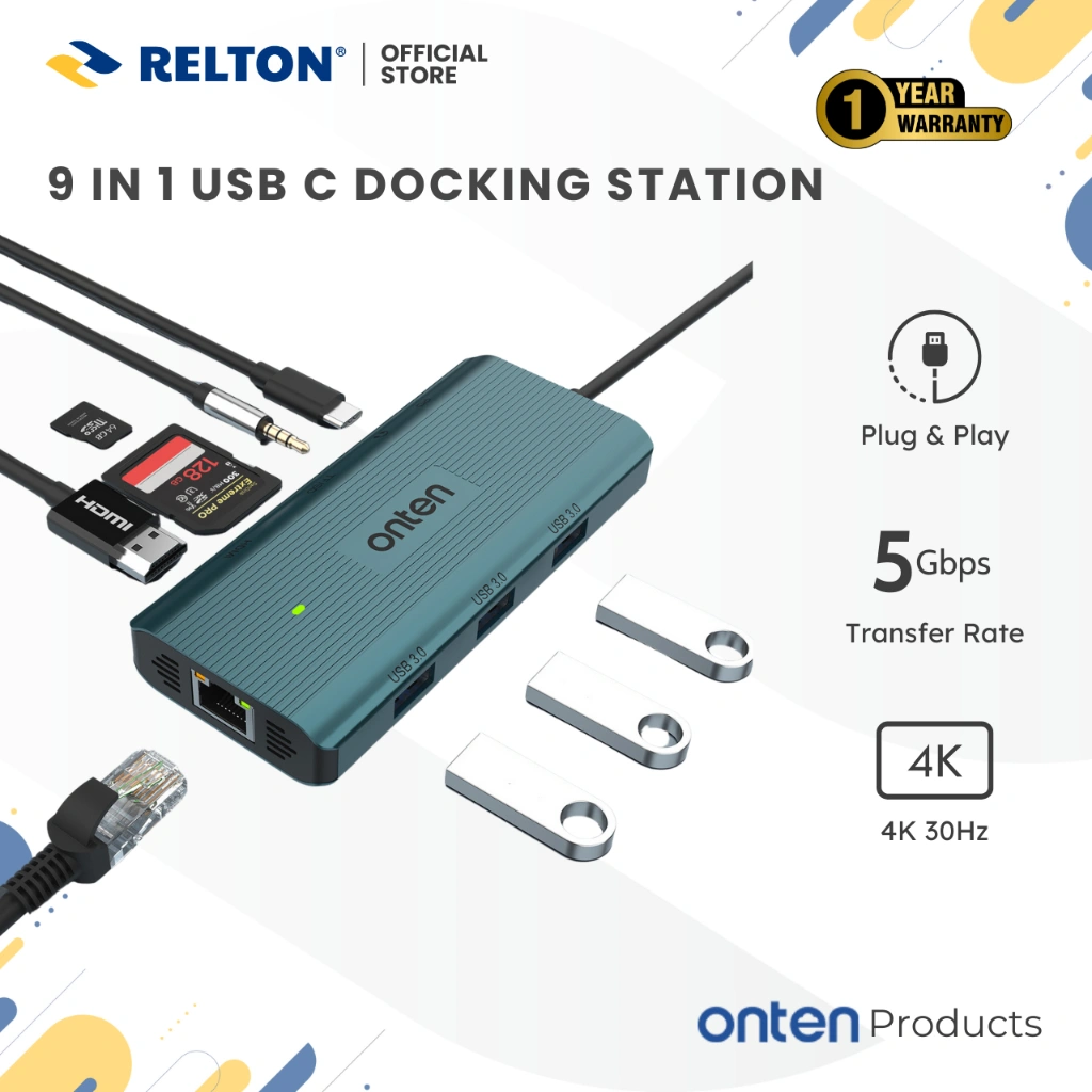 9 in1 USB C Docking Station USB Hub Multifunction Type C Onten OTNUC961