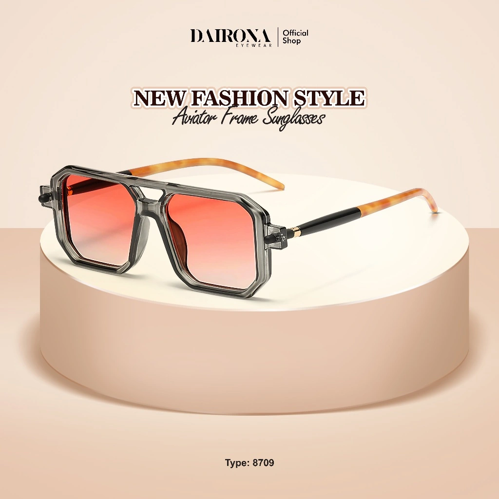 Dairona Eyewear Kacamata Hitam Trendy Sunglasses Fashionable Pria Wanita Terbaru UV400 Polarized Anti Silau Bentuk Kotak TR-90 8709