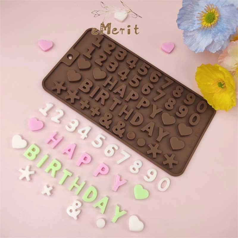 Cetakan coklat silikon angka / Happy Birthday Alat Memanggang DIY / cetakan kue jelly