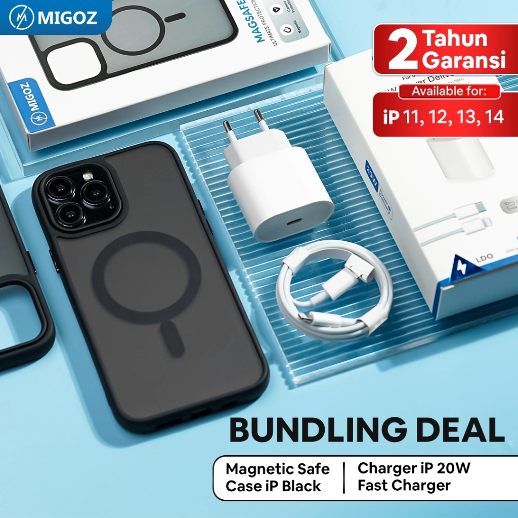[Bundling] Charger 20W + Kabel Lightning + MagSafe Case Black iPhone 11 12 13 14 Pro Max