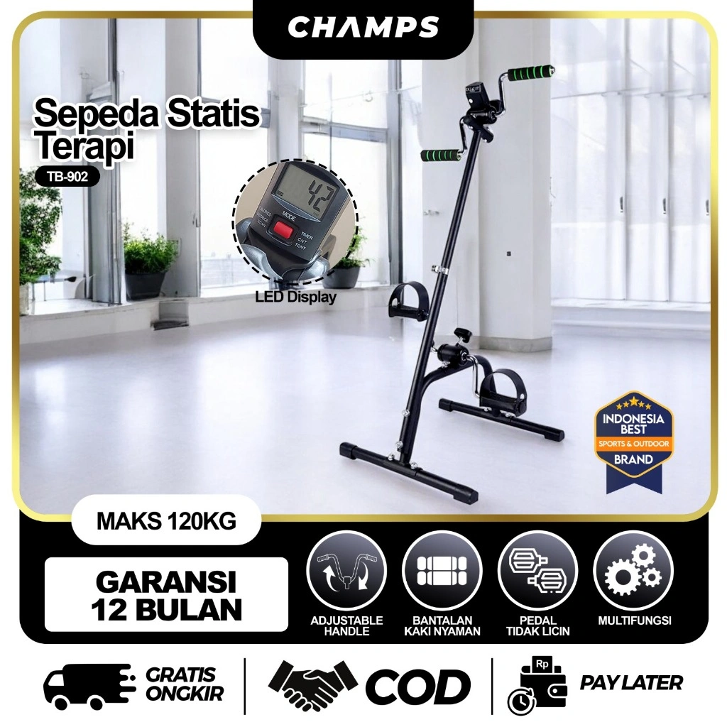 CHAMPS Pedal Exerciser Sepeda Statis Portable | Terapi Kaki & Tangan Stroke | Alat Rehabilitasi TB-902