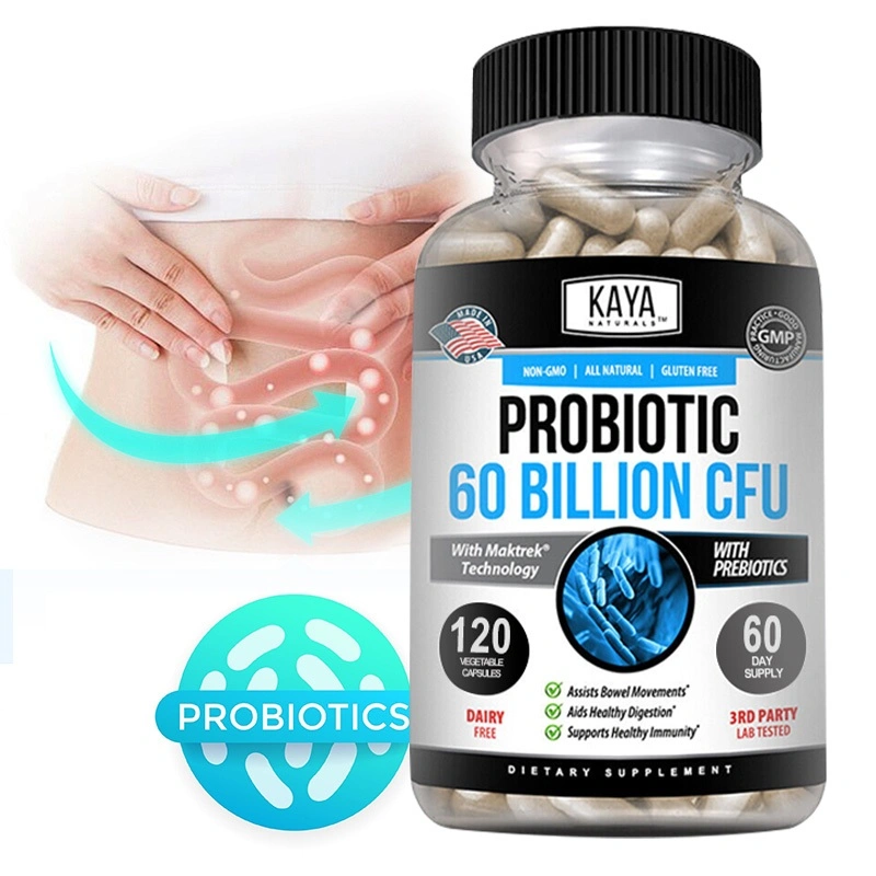 Probiotic Capsules - Contains 60 Billion CFU Prebiotic Fiber Blend - Promotes Gut Microflora, Digestive Health, and Improves Constipation and Diarrhea