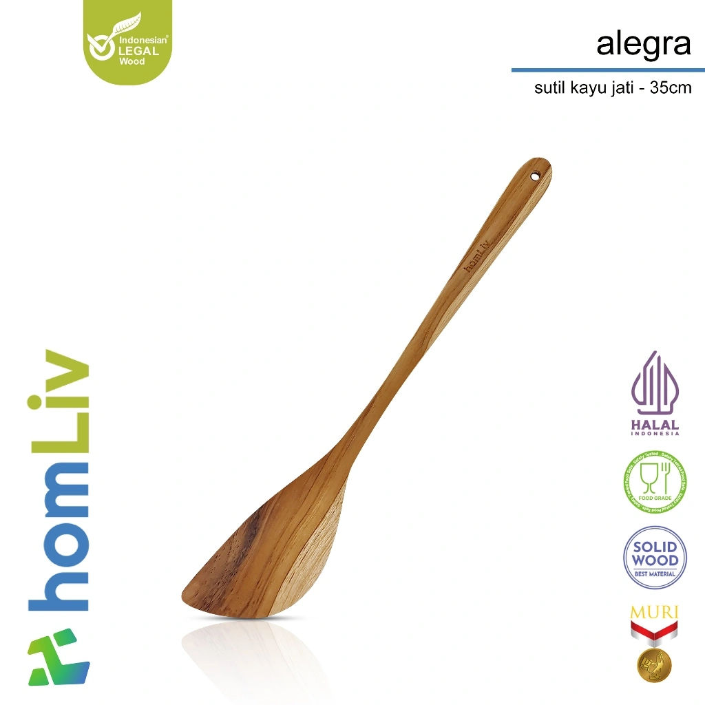 homLiv Sutil Kayu Jati Premium 35 Cm Alegra Teak Wood Alat Masak Foodgrade 07257
