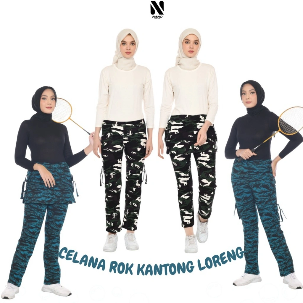 NANO SPORTSWEAR CELANA ROK KANTONG LORENG ARMY / CELANA SENAM LORENG / CELANA SENAM WANITA