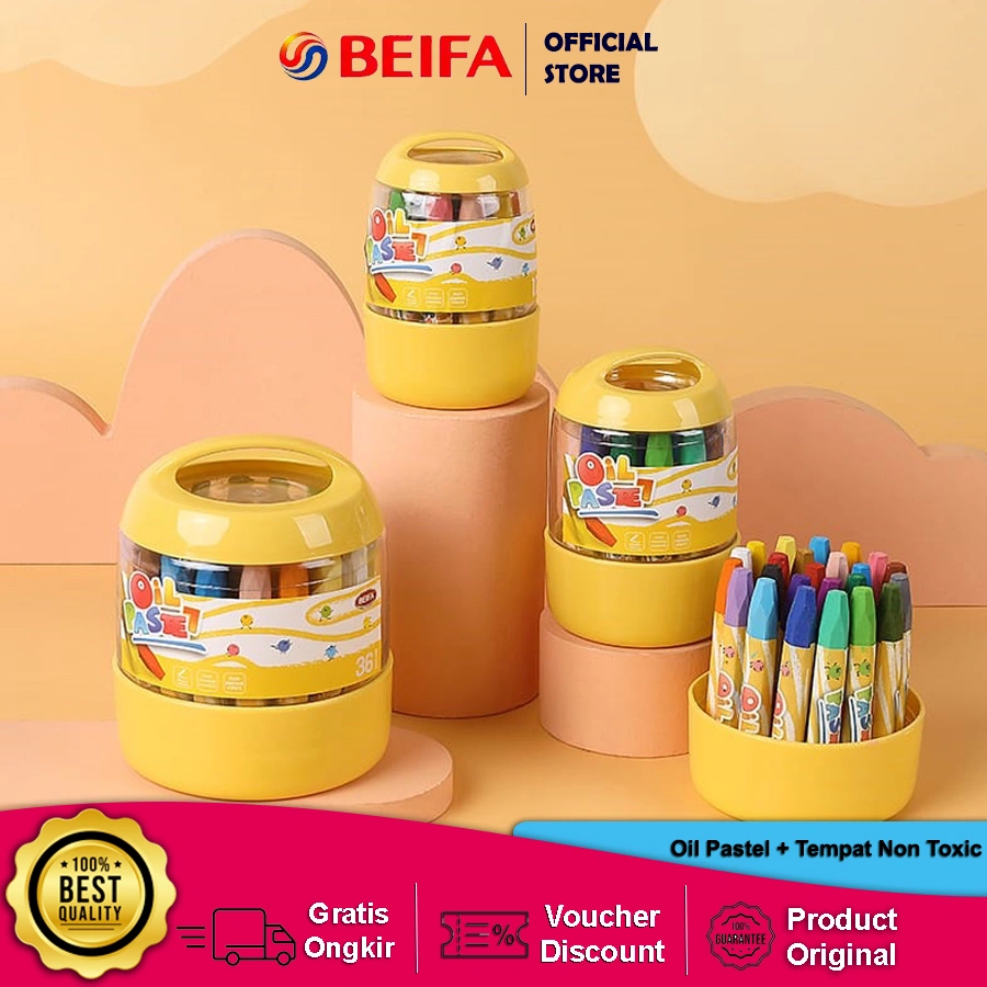 Beifa Oil Pastel DA100 - 12 Warna Triangular Kotak Barrell Warna Cerah Halus Original