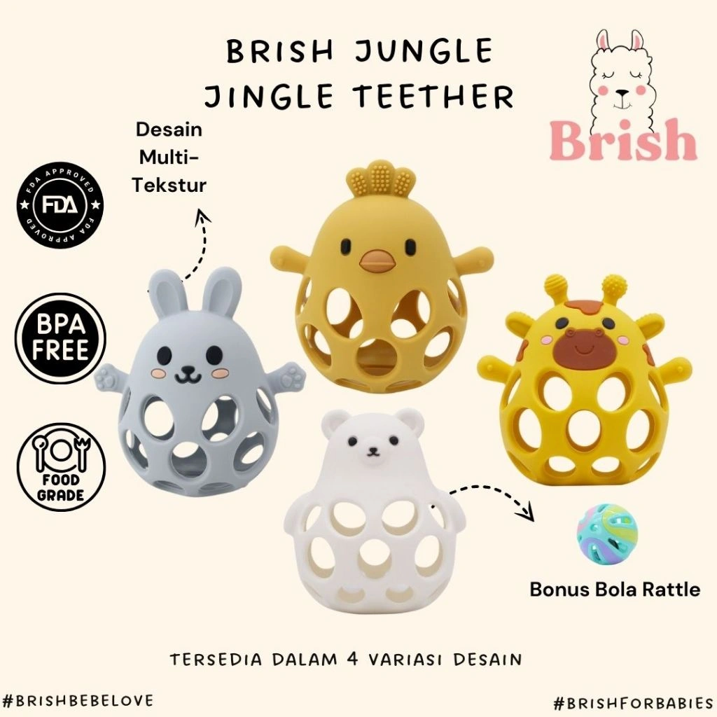 Jungle Jingle Teether - Brish - Gigitan Bayi Silikon Lembut | Bayi 3 Bulan | Bpa Free | Food Grade