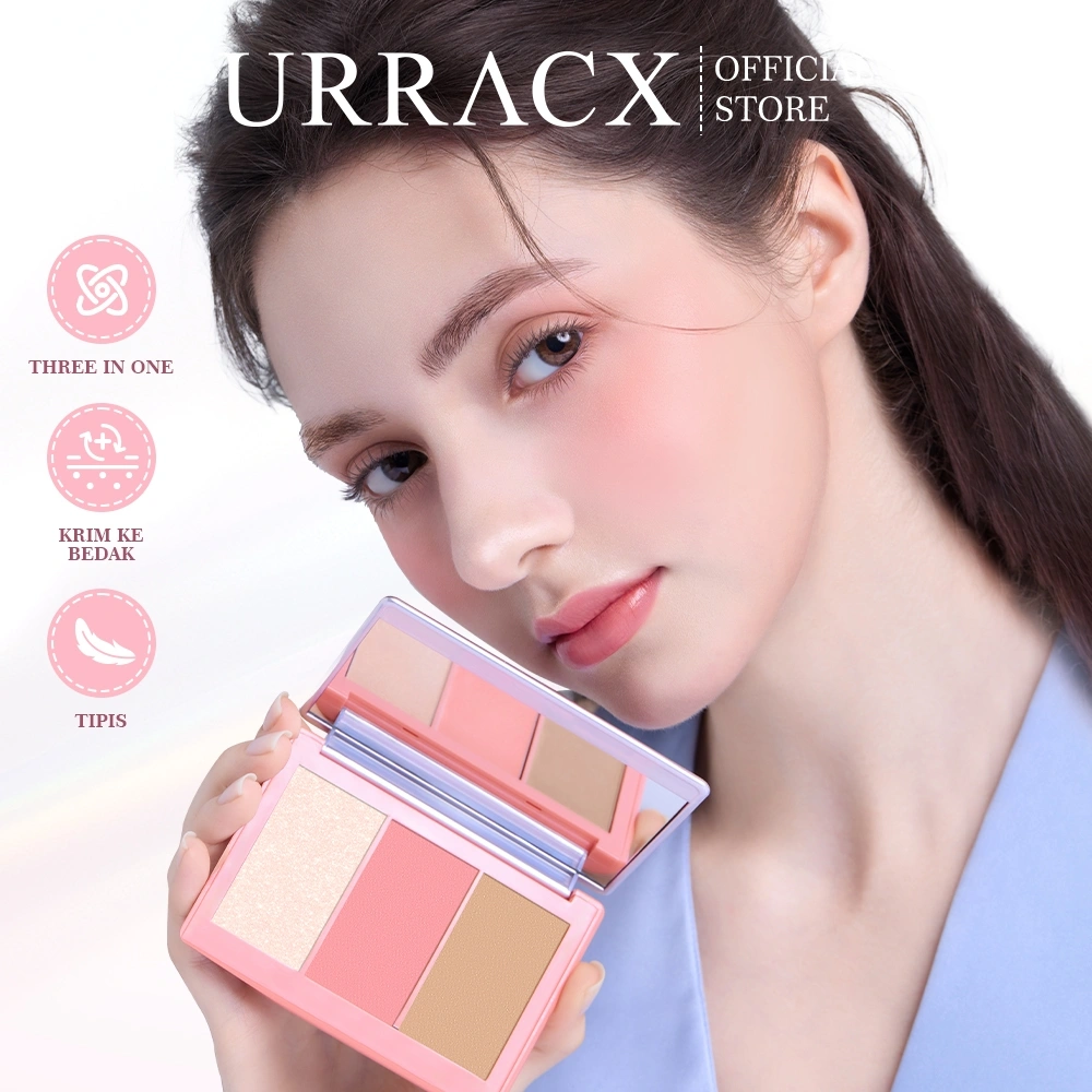 URRACX Blush On Cream Contour Dan Highlighter Face Palette Multi-Use 3in1 Long Lasting High Pigmented Powder Korean Makeup 12G