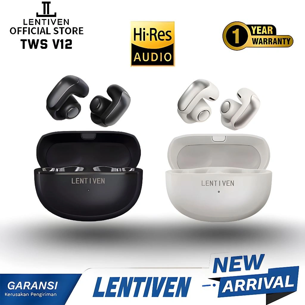 LENTIVEN Earbuds TWS Wireless EARPHONE BLUETOOTH Headset IPX4 BT 5.5 Garansi 1 Tahun V12