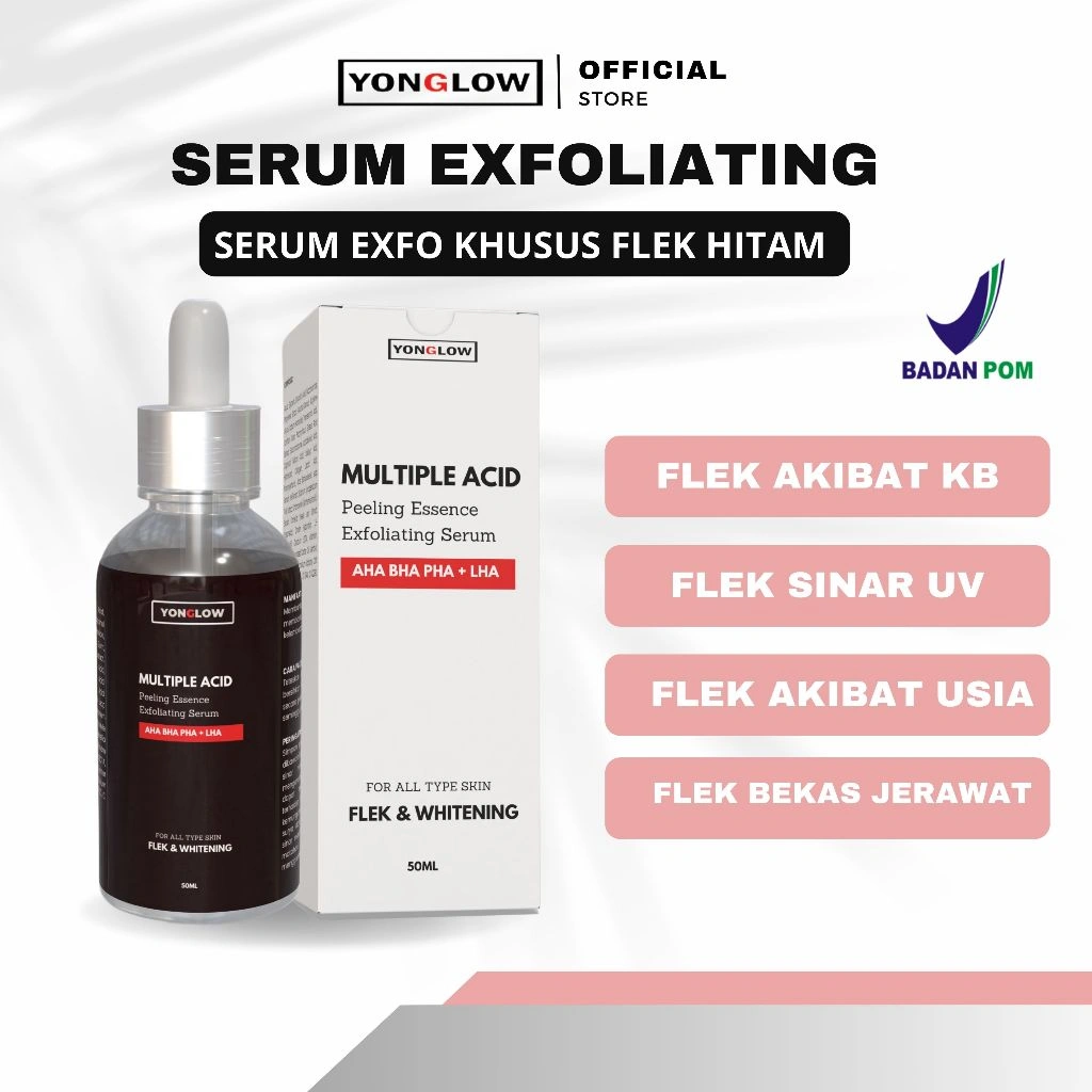 Yonglow Skincare BPOM Serum Exfoliating Multiple Acid Peeling Essence AHA BHA PHA LHA Serum Penghilang Flek Hitam Melasma membandel