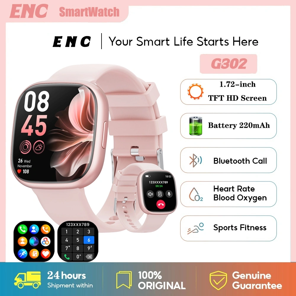 ENC Smart Watch for Men Women 1.72" Fitness Tracker SmartWatch for iPhone Android Compatible, IP68 Waterproof