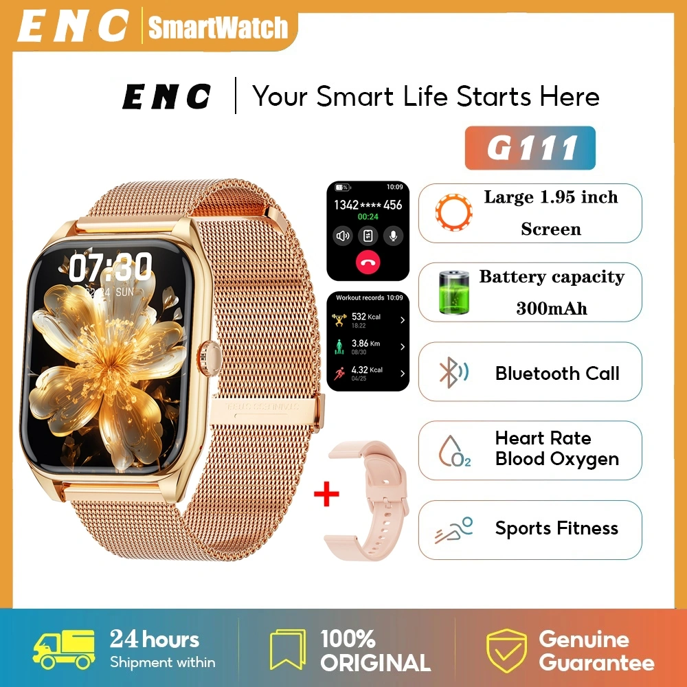 ENC Smart Watch, 1.95" Smartwatch for Men Women (Answer/Make Call), Heart Rate, Sleep Monitor, Pedometer, Activity Tracker, IP67 Waterproof Fitness Watch for Android iOS (Rose Gold)