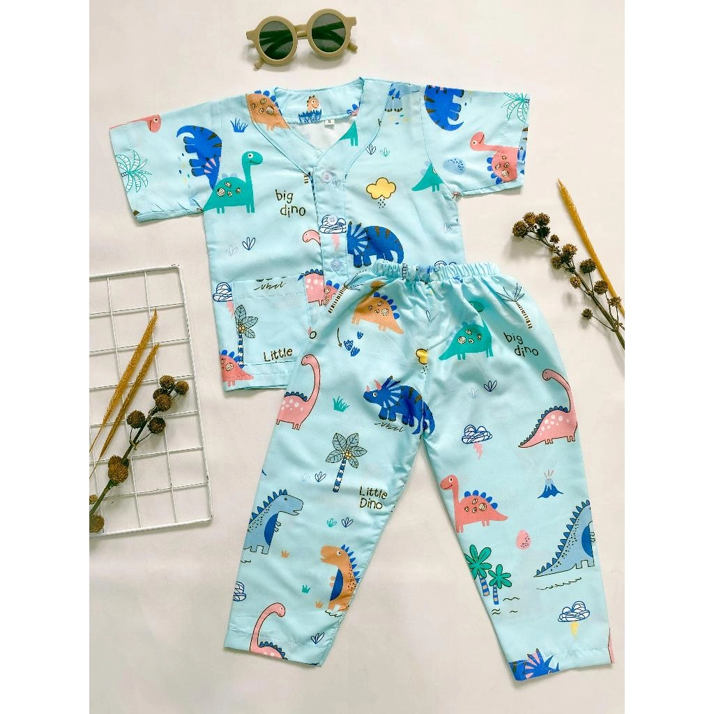Gummy Baby Piyama Anak Celana Panjang Motif Dino Setelan Baju Tidur Anak Dinosaurus