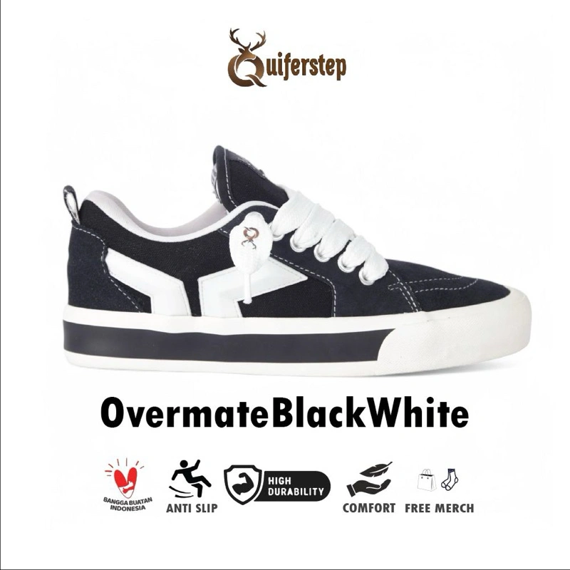 Quiferstep - Sepatu Sneakers Gemuk Kasual Unisex Black White Overmate 36-44 Spatu Skate Pria Wanita