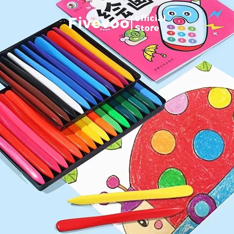 FIVEVOO Crayon Mewarnai/ Crayon Anti Air/ Crayon Anti Kotor/ Crayon Tebal Pigmented/ Crayon anak lengkap